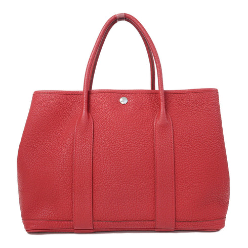 HERMES PHW Garden Party PM Hand Bag/Tote Bag Clemence Leather Rouge Casaque