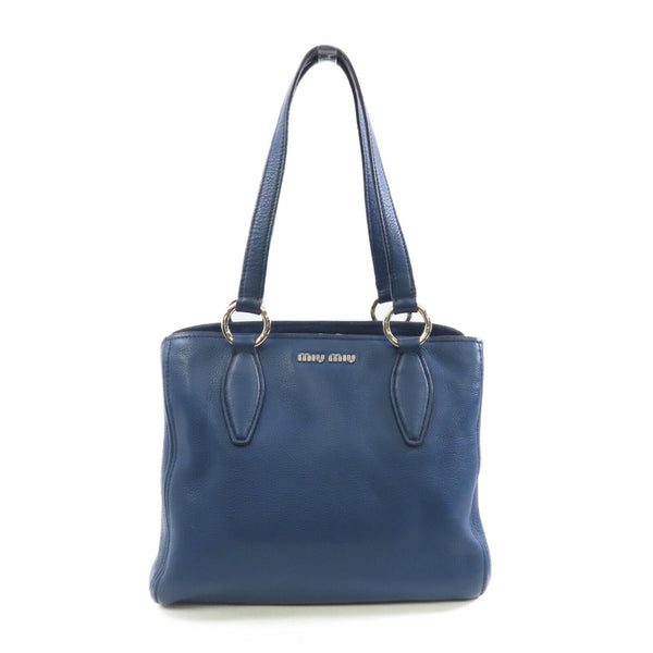 Miu Miu SHW Tote Shoulder Bag Calfskin Leather Blue