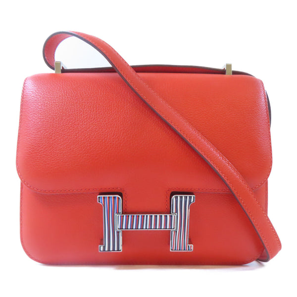 HERMES PHW Mini Constance Shoulder Crossbody Evercolor Leather Capucine Orange