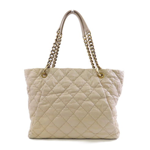 CHANEL Quilted CC GHW Chain Shoulder Tote Bag Calfskin Leather Beige