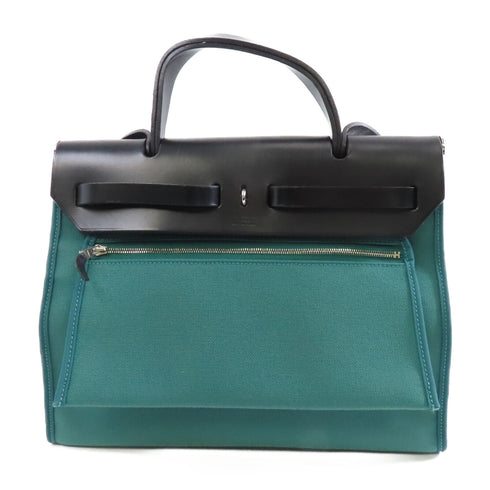 HERMES PHW Herbag PM 2 Way Shoulder Bag Canvas Green