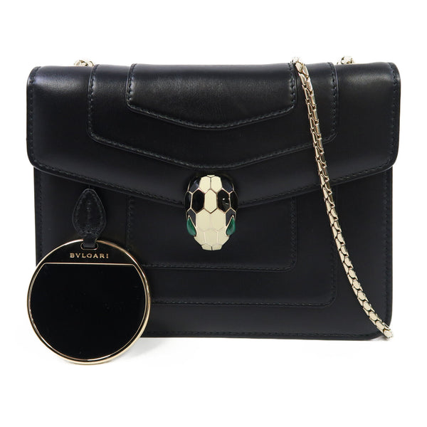 BVLGARI GHW Chain Shoulder Bag Calfskin Leather Black v1
