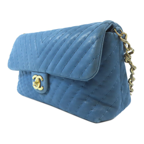 CHANEL Herringbone CC GHW Shoulder Bag Chain Shoulder Bag Calfskin Leather Blue