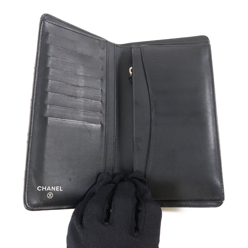 CHANEL Quilted CC SHW Long Wallet Calfskin Leather Black