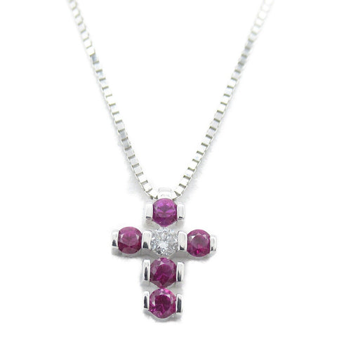 Damiani Ruby 1P Diamond Necklace 18K White Gold Red 4.2g