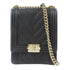 CHANEL Herringbone CC GHW Boy Chain Shoulder Bag Lambskin Leather Black