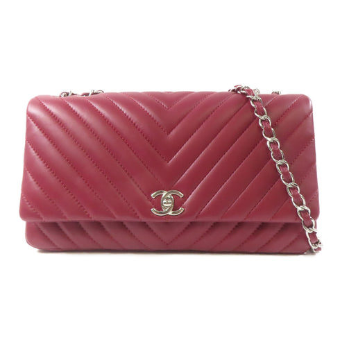 CHANEL CC SHW Chain Shoulder Bag Lambskin Leather Red