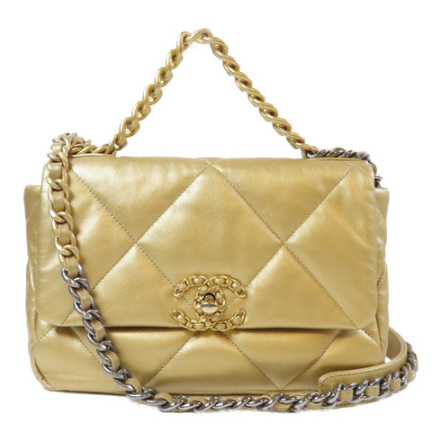 CHANEL CC GHW 19 Chain Bag Shoulder Bag AS1160 Lambskin Leather Gold Color
