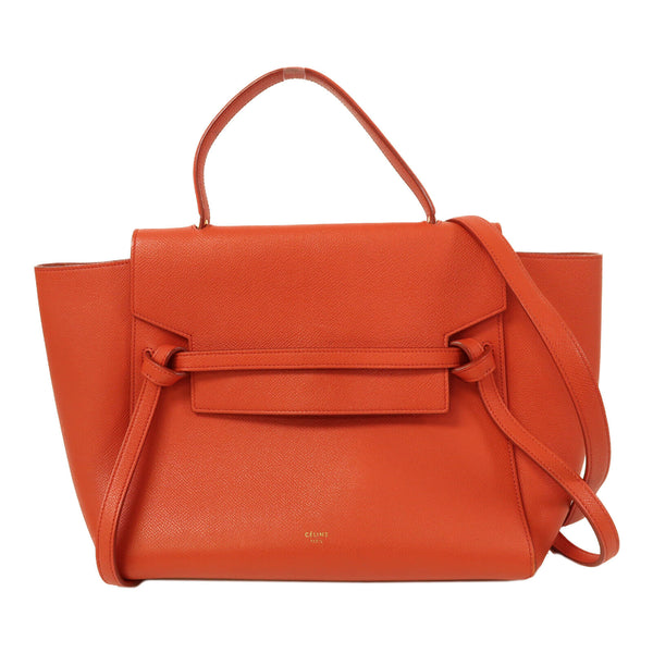 CELINE GHW Belt Bag 2 Way Shoulder Bag Handbag Calfskin Leather Red