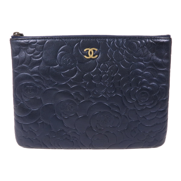 CHANEL CC GHW Clutch Second Bag Lambskin Leather Blue