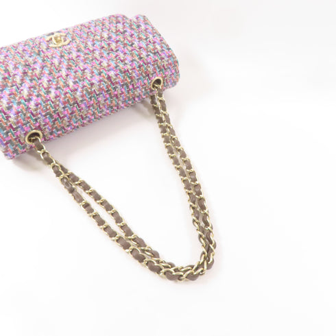 CHANEL CC GHW Classic 25 Chain Shoulder Handbag A01112 Tweed Purple Pink
