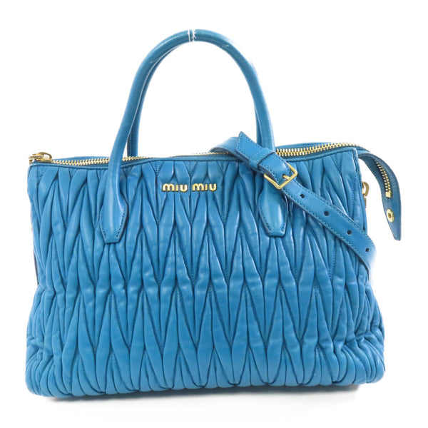 Miu Miu GHW 2way Shoulder Bag RN1016 Lambskin Leather Blue