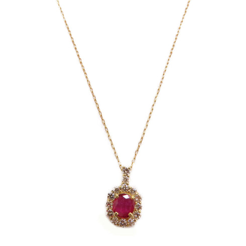 FINE JEWELRY 0.28ct Ruby 0.26ct Diamond Necklace 18K Yellow Gold