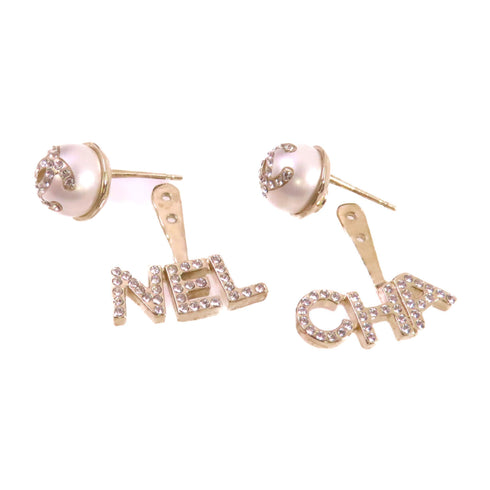 CHANEL CC GHW CC Heart Earrings A21A Metal PVC Rhinestones White Gold Tone Color