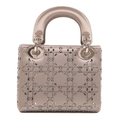 Christian Dior CD SHW Mini Lady Dior 2 Way Shoulder Bag Silk Silver
