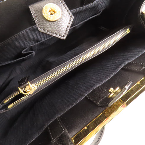 FENDI GHW 2 Way Shoulder Bag Calfskin Leather Black