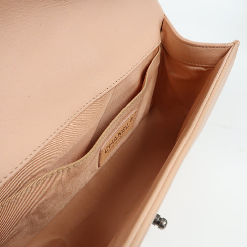 CHANEL Quilted CC SHW Boy 25 Chain Shoulder Bag A67086 Lambskin Leather Pink