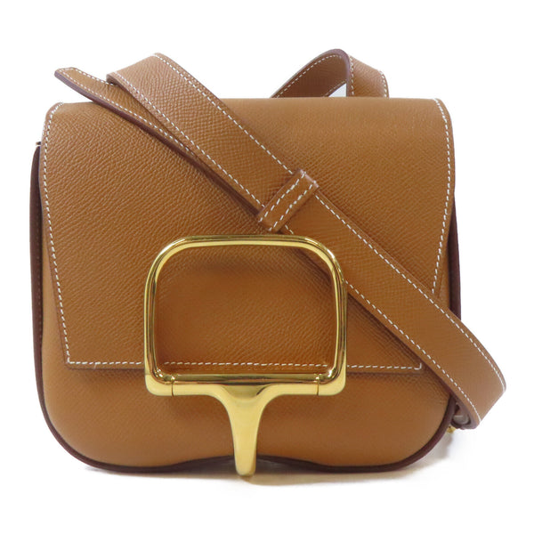 HERMES GHW Mini Della Caralleria Shoulder Bag Epsom Leather Gold/Brown