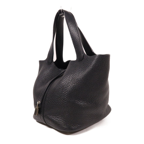 HERMES PHW Picotin MM Handbag Taurillon Clemence Leather Black Noir
