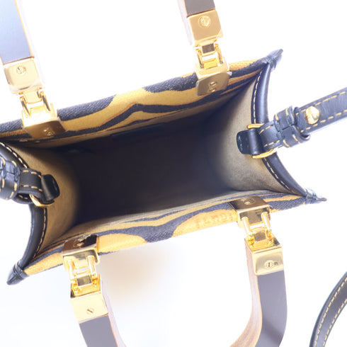 FENDI GHW Mini Sunshine Shopper 2 Way Bag 8BS051 Leather/Canvas Brown/Black