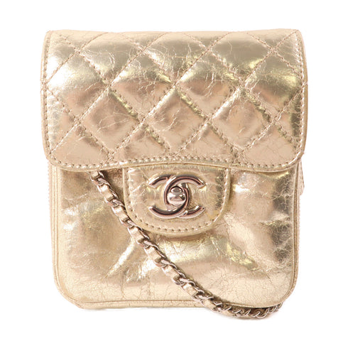 CHANEL CC SHW Chain Shoulder Bag Crossbody Calfskin Leather Gold