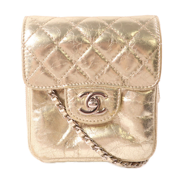 CHANEL CC SHW Chain Shoulder Bag Crossbody Calfskin Leather Gold