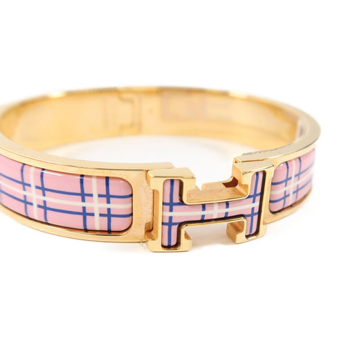 HERMES Clic H Bracelet Bangle Metal Gold Pink