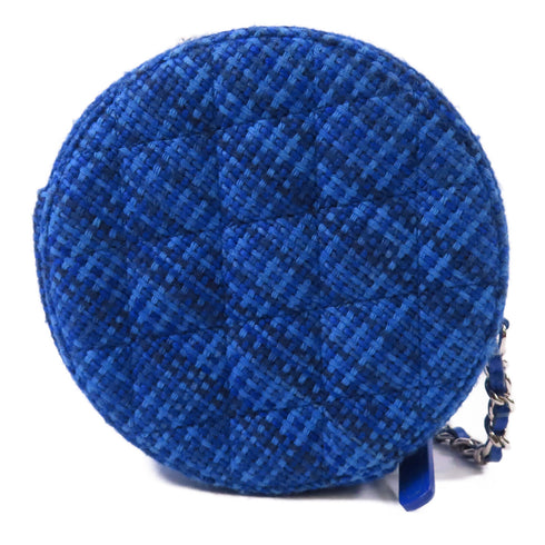 CHANEL CC SHW Round Clutch With Chain Shoulder Bag Tweed Blue