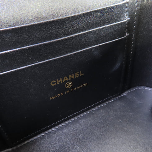 CHANEL Quilted GHW CC Vanity Case Chain Shoulder Bag Caviar Skin Leather Black