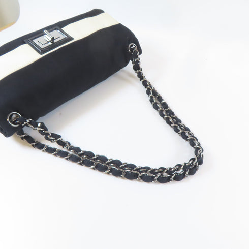 CHANEL CC SHW Chain Shoulder Handbag Canvas Black White