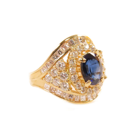 FINE JEWELRY 1.36ct Sapphire 1.8ct Diamond Ring 18K Yellow Gold US#5.25