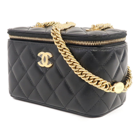 CHANEL Quilted CC GHW Chain Shoulder Bag Lambskin Leather Black