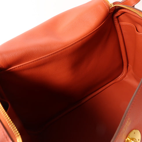 HERMES GHW Lindy 30 2Way Shoulder Hand Bag Evercolor Stamp Y Brique 36 Red