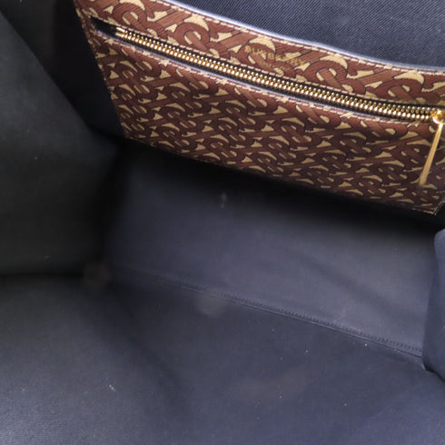 BURBERRY Tote Bag Shoulder Bag Coated Canvas Brown Black White