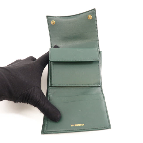 BALENCIAGA GHW Wallet 634834 Embossed Leather Calfskin Green