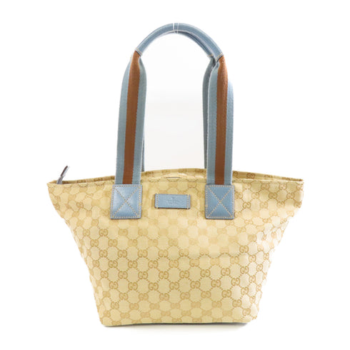 GUCCI GG SHW Tote Shoulder Bag 131230 Canvas Beige Light Blue