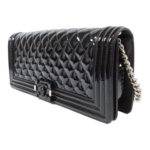 CHANEL Quilted CC SHW Chain Shoulder Bag Patent Leather Black v1