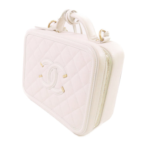 CHANEL CC GHW Vanity Hand Chain Shoulder Bag Calfskin Leather A93343 White
