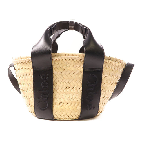 Chloe GHW Sense Small Basket 2 Way Shoulder Bag Handbag 31003196 Raffia Leather