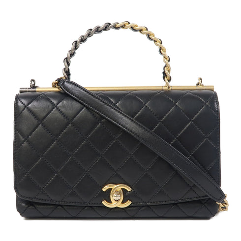 CHANEL Quilted CC GHW SHW 2 Way Shoulder Bag AS1755 Lambskin Leather Black