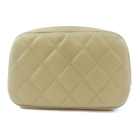 CHANEL Quilted CC GHW Pouch Bag Lambskin Leather Gold