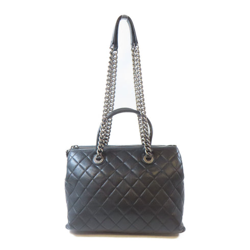 CHANEL Quilted CC SHW Chain Tote 2 Way Shoulder Bag Leather Black