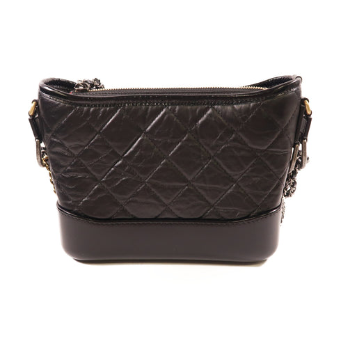 CHANEL CC Gabrielle Small Chain Shoulder Bag Calfskin Leather Black