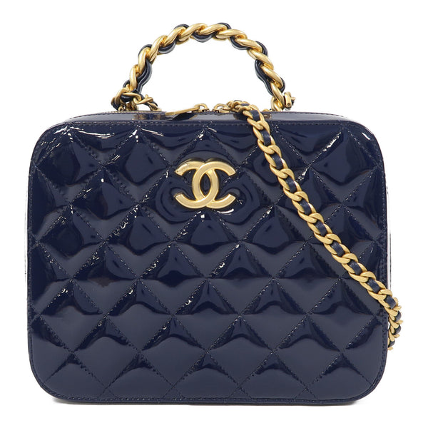 CHANEL CC GHW Sac Vanity 2 Way Shoulder Bag Enamel Blue