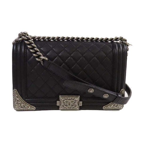 CHANEL Quilted SHW CC Le Boy 25 Chain Shoulder Bag Calfskin Leather A90423 Black