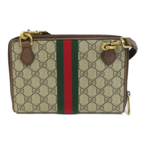 GUCCI GG GHW Ophidia Shoulder Bag 575722 Coated Canvas Calfskin Leather Brown