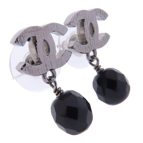 CHANEL CC Earrings Accessories PVC Metal Silver Black