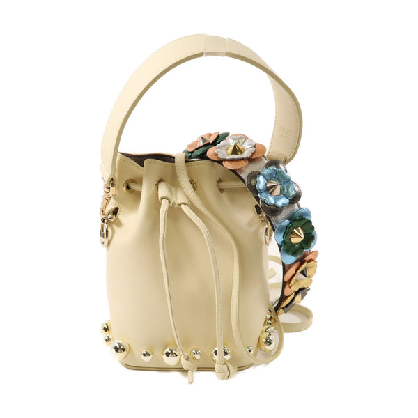 FENDI GHW Mon Tresor 2Way Shoulder Handbag Calfskin Leather 8BS010 White