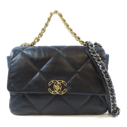 CHANEL CC GHW C19 Chain Shoulder Bag Lambskin Leather Black