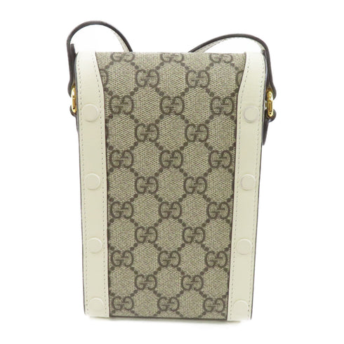 GUCCI GHW GG Supreme Horsebit Mini Shoulder Bag 625615 Coated Canvas Brown White